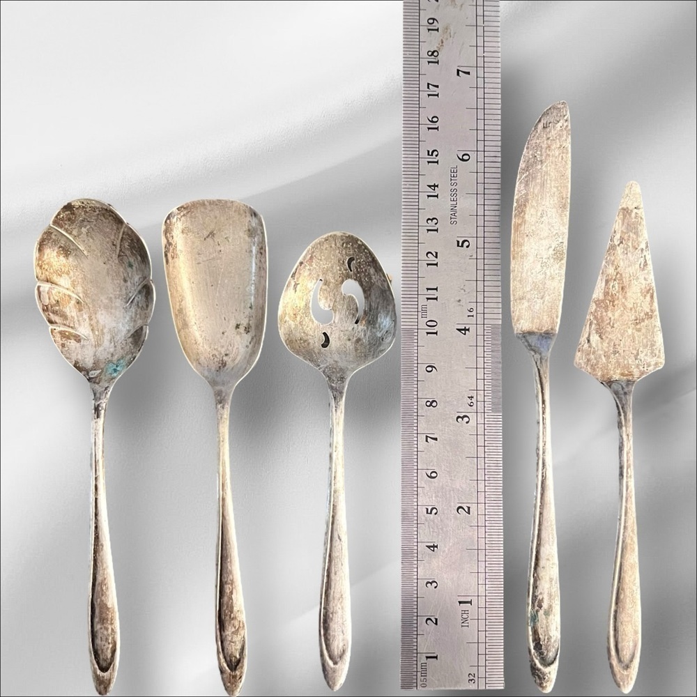 VTG MCM Meriden Silverplate Co. First Lady 5 pc Hostess Serving Set 6.5” - Picture 4 of 15